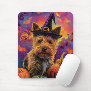 Spooky Australian Terrier Halloween Hexenkürbis Mousepad