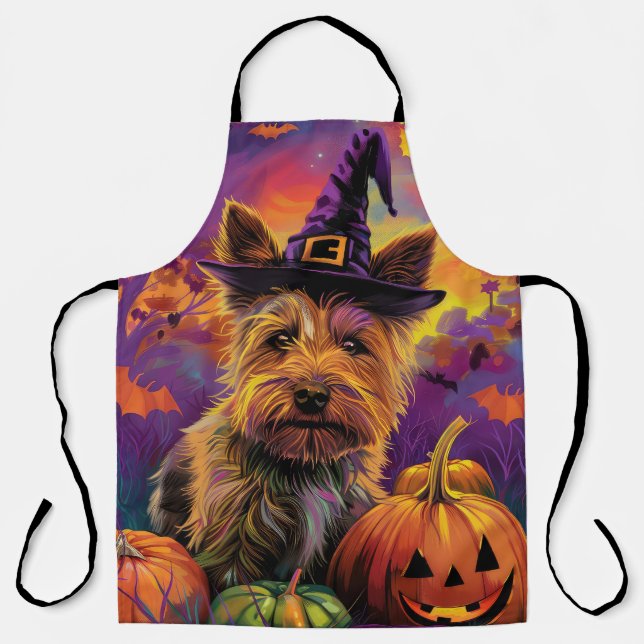 Spooky Australian Terrier Halloween Hexenkürbis Schürze (Vorderseite)