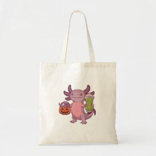 Spooky Axolotl Holding Matcha und Leckerei Hallowe Tragetasche