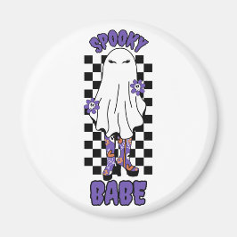 "Spooky Babe" Frau Halloween Ghost Retro Lila Magnet