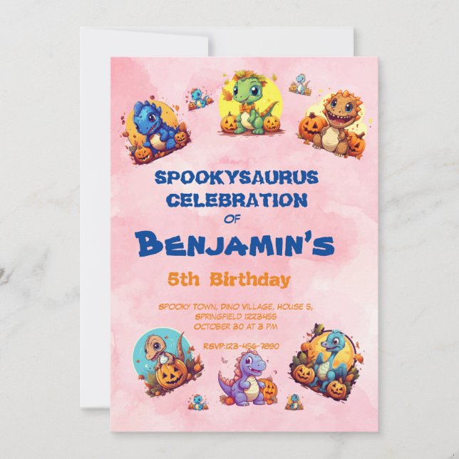 Spooky Baby Dinosaur Thema Kindergeburtstag Hallow Einladung (Vorderseite)