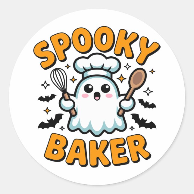 Spooky Baker - Niedliches Ghost Halloween Backen Runder Aufkleber (Vorderseite)