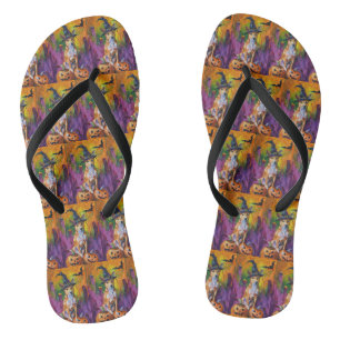 Spooky Basenji Halloween Hexe und Pumpkin Flip Flops
