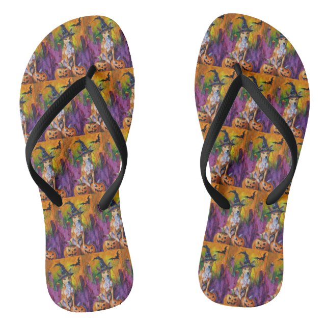 Spooky Basenji Halloween Hexe und Pumpkin Flip Flops (Fußbett)