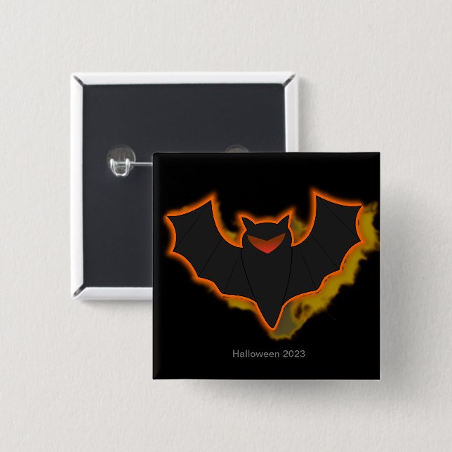 Spooky Bat Halloween Button | Schwarzes Thema (Vorne & Hinten)