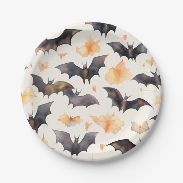 Spooky Bat Herbst Blätter Halloween Pappteller (Vorderseite)