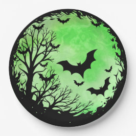 Spooky Bat Moon Green Pappteller