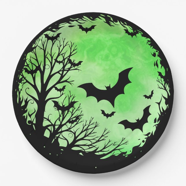Spooky Bat Moon Green Pappteller (Vorderseite)