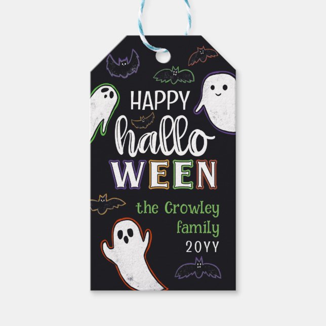Spooky Bats & Ghosts Happy Halloween Geschenkanhänger (Vorderseite)