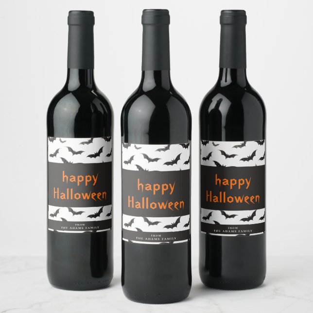 Spooky Bats Personalisiert Happy Halloween Weinetikett (Flaschen)