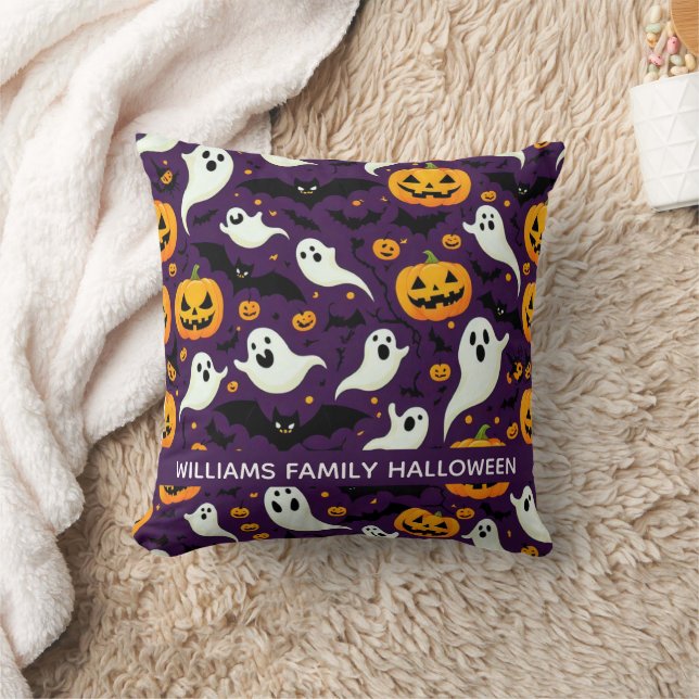 Spooky Bats Pumpkin Boo Halloween Muster Lila Kissen (Decke)