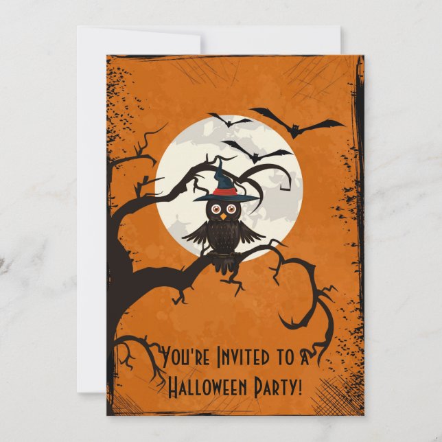 Spooky Bäume Owl Full Moon Halloween Einladung (Vorderseite)