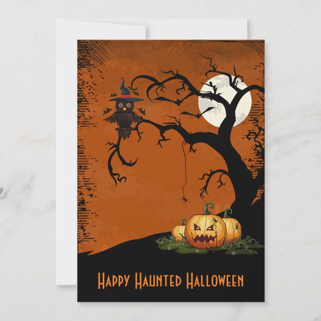 Spooky Bäume Owl Full Moon Halloween Einladung (Vorderseite)
