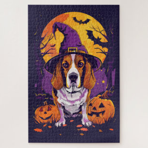 Spooky Beagle Halloween Hexe und Kürbis