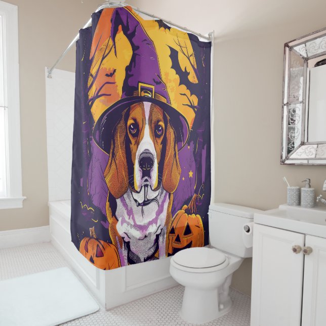 Spooky Beagle Halloween Hexe und Kürbis Duschvorhang (Beispiel)