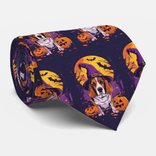 Spooky Beagle Halloween Hexe und Kürbis Krawatte