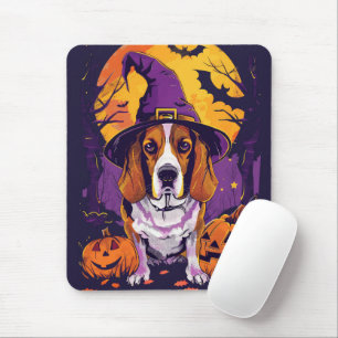 Spooky Beagle Halloween Hexe und Kürbis Mousepad