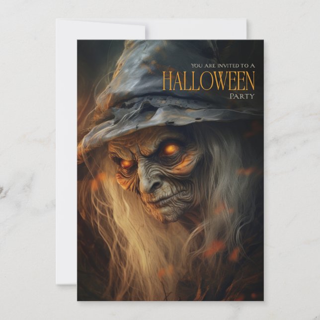 Spooky Beängstigende Creepy Witch Adult Halloween- Einladung (Vorderseite)
