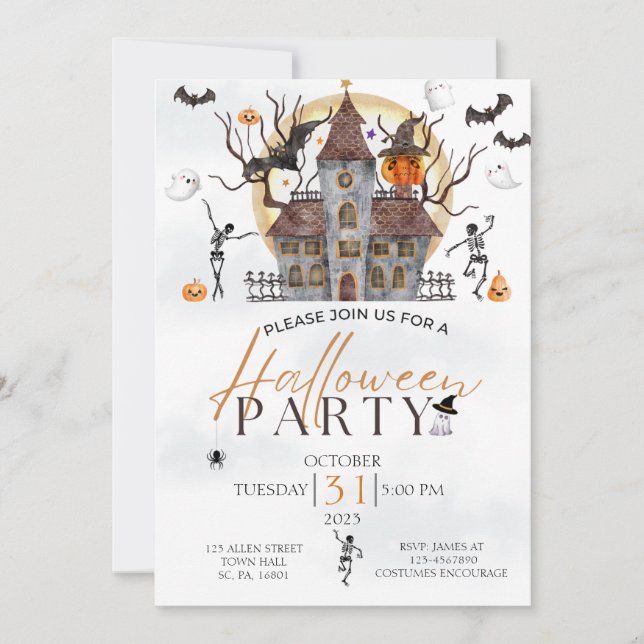 SPOOKY BEÄNGSTIGENDES SPUK HAUS COSTUME HALLOWEEN- EINLADUNG (Vorderseite)