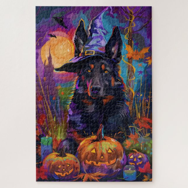 Spooky Belgischer Schäferhund Halloween Hexenkürbi (Vertikal)