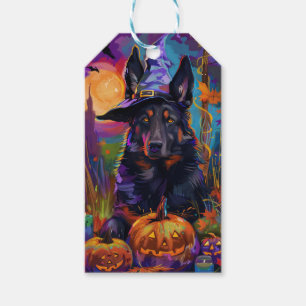 Spooky Belgischer Schäferhund Halloween Hexenkürbi Geschenkanhänger