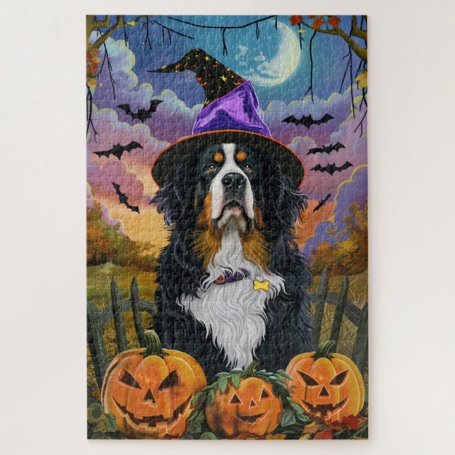 Spooky Bernese Mountain Halloween Hexenkürbis (Vertikal)