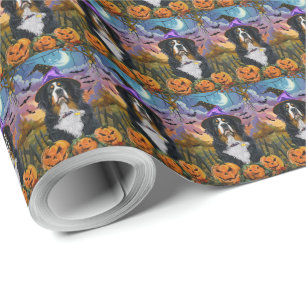 Spooky Bernese Mountain Halloween Hexenkürbis Geschenkpapier