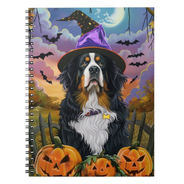 Spooky Bernese Mountain Halloween Hexenkürbis Notizblock (Vorderseite)