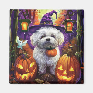 Spooky Bichon Frise Halloween Hexe und Pumpkin Magnet