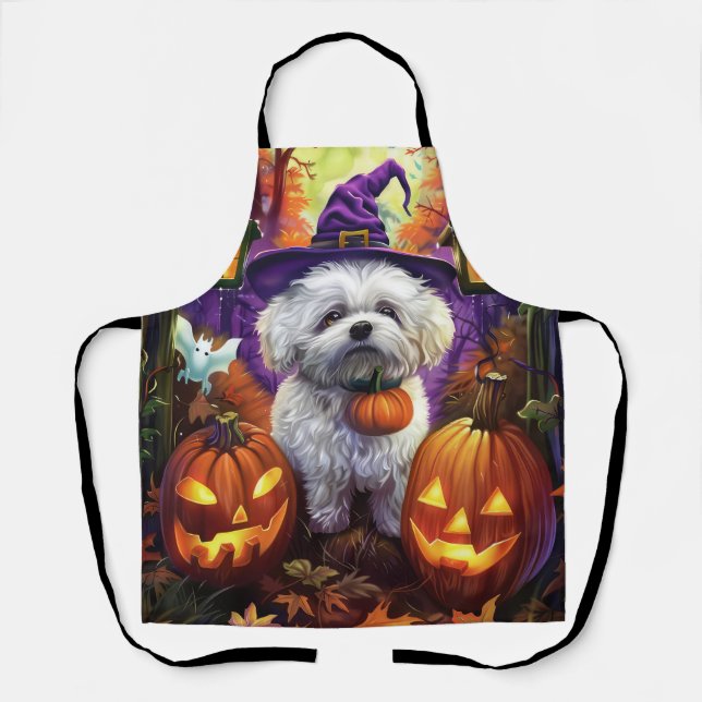 Spooky Bichon Frise Halloween Hexe und Pumpkin Schürze (Vorderseite)