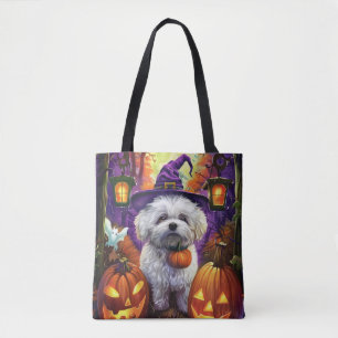 Spooky Bichon Frise Halloween Hexe und Pumpkin Tasche