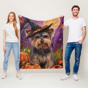 Spooky Biewer Terrier Halloween Hexe und Pumpkin Fleecedecke