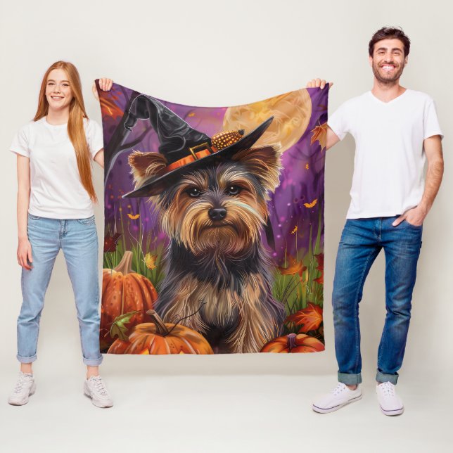 Spooky Biewer Terrier Halloween Hexe und Pumpkin Fleecedecke (Beispiel)