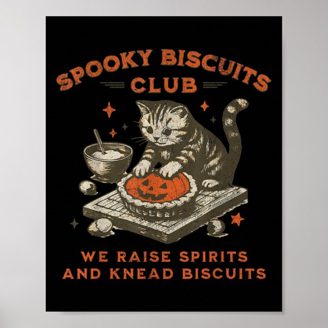 Spooky Biscuits Club Cat, lustiges Halloween Baker Poster (Vorne)