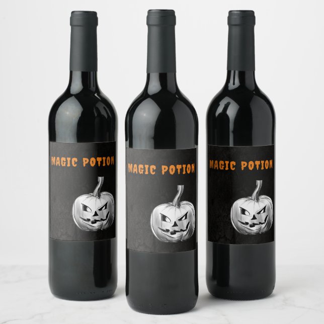 Spooky Black and Gray Halloween-Party Weinetikett (Flaschen)