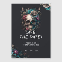 Spooky Black and Lila Skull Gothic Save the Date