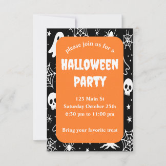 Spooky Black and Orange Halloween-Party Einladung
