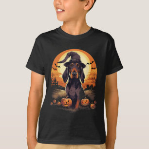 Spooky Black and Tan Coonhound Hund Hexenmeister T-Shirt