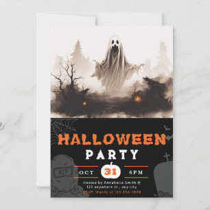 Spooky Black and White Ghost Creepy Halloween Einladung