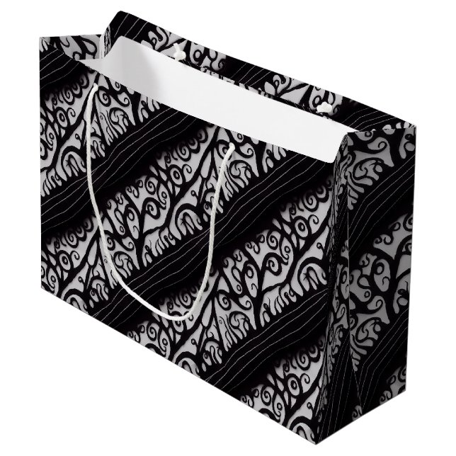 Spooky Black and White Goth Weihnachtsgeschenktasc Große Geschenktüte (Vorderseite Schrägansicht)