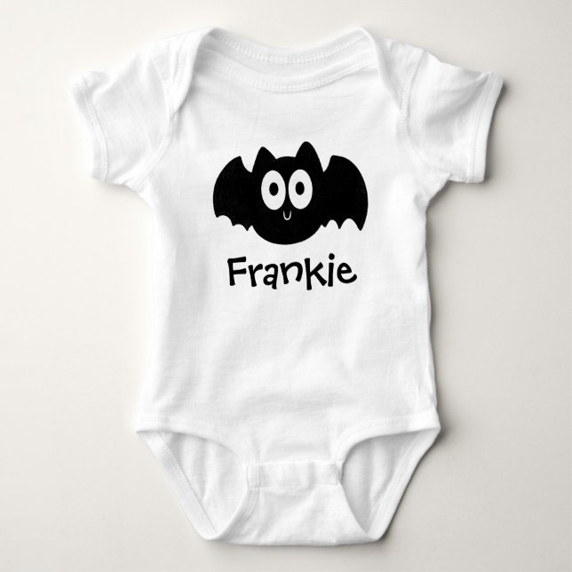 Spooky Black Bat Halloween Personalisierter Name Baby Strampler (Vorderseite)