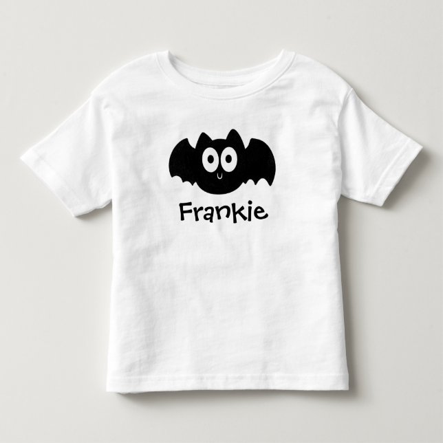 Spooky Black Bat Halloween Personalisierter Name Kleinkind T-shirt (Vorderseite)