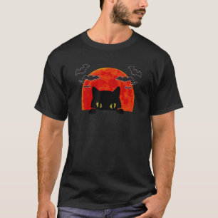 Spooky Black Bat Katze Vollmond Nacht Männer Hal T-Shirt