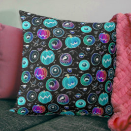 Spooky Black Blue Monster Eyeball Pumpkin Doodles Kissen