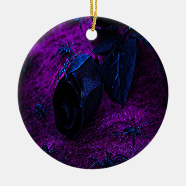 Spooky Black Blue Rose, Black Spiders, Lila, ZSG Keramikornament (Vorne)