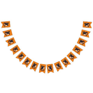 Spooky Black Cat & and Jack-o-Lantern Orange Wimpelkette