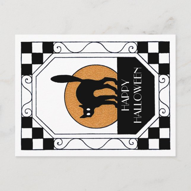 Spooky Black Cat - Art Deco Postkarte (Vorderseite)