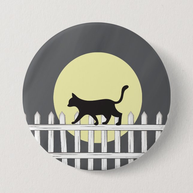 Spooky Black Cat auf Picketzaun Button (Vorderseite)
