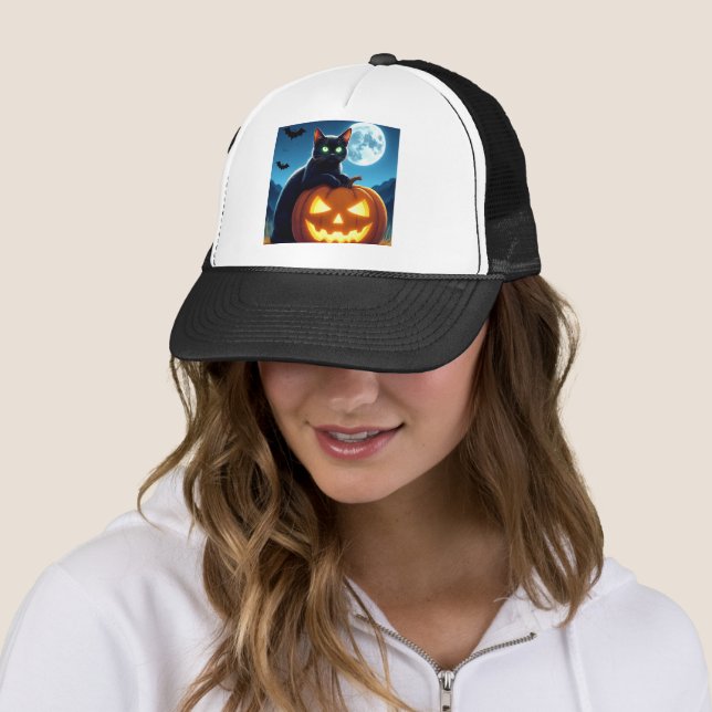 Spooky Black Cat auf Pumpkin Halloween Trucker Hat Truckerkappe (Beispiel)