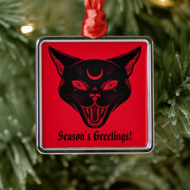 Spooky Black Cat Christmas Ornament Aus Metall (Baum)